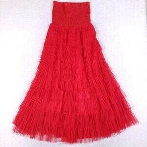 Oh So Tracie Red Tiered Tulle Maxi Skirt Dress S